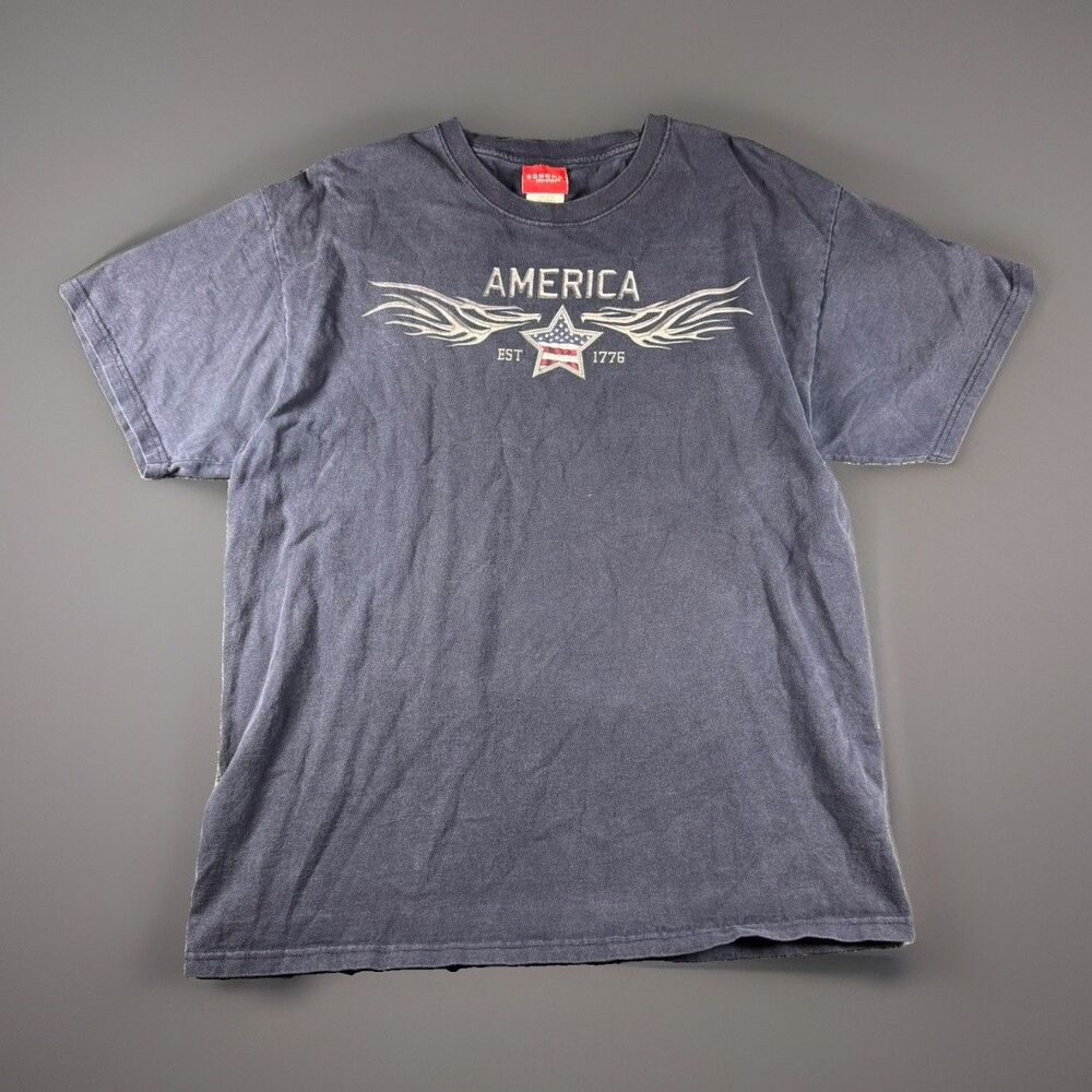 Vintage Y2K Sonoma Life Style America Graphic T Shirt Navy Blue Men's Large Fade